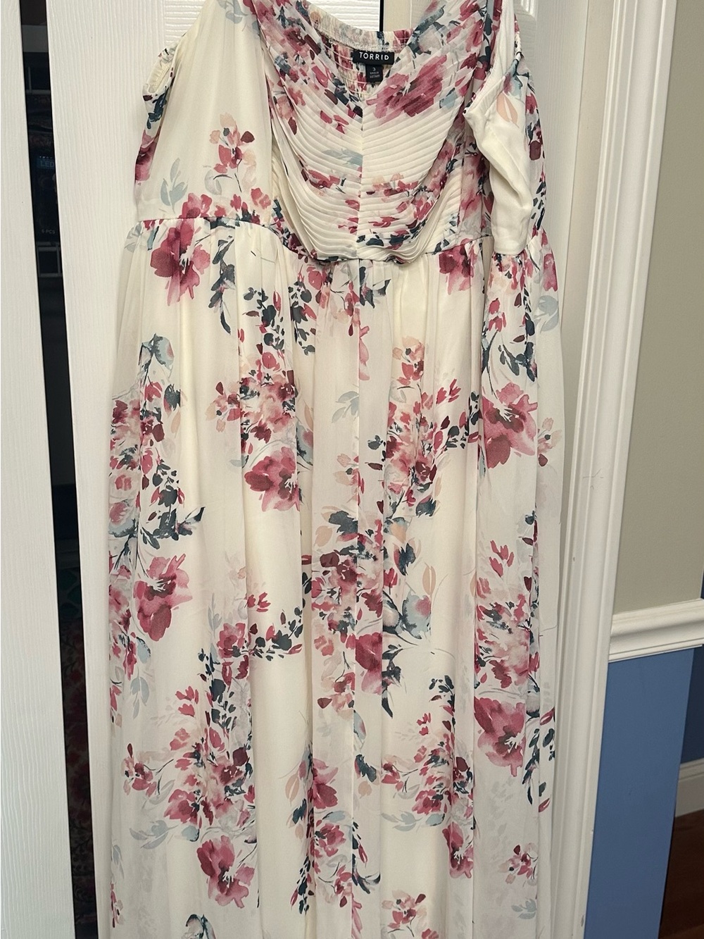 torrid Cream Maxi Dress with Pink & Green Floral Print